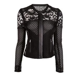 Iro Lewis Black Leather and Lace Crochet Jacket Sz 0 Evening Blazer -